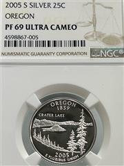 2005 S Silver 25C OREGON PF 69 ULTRA CAMEO NGC